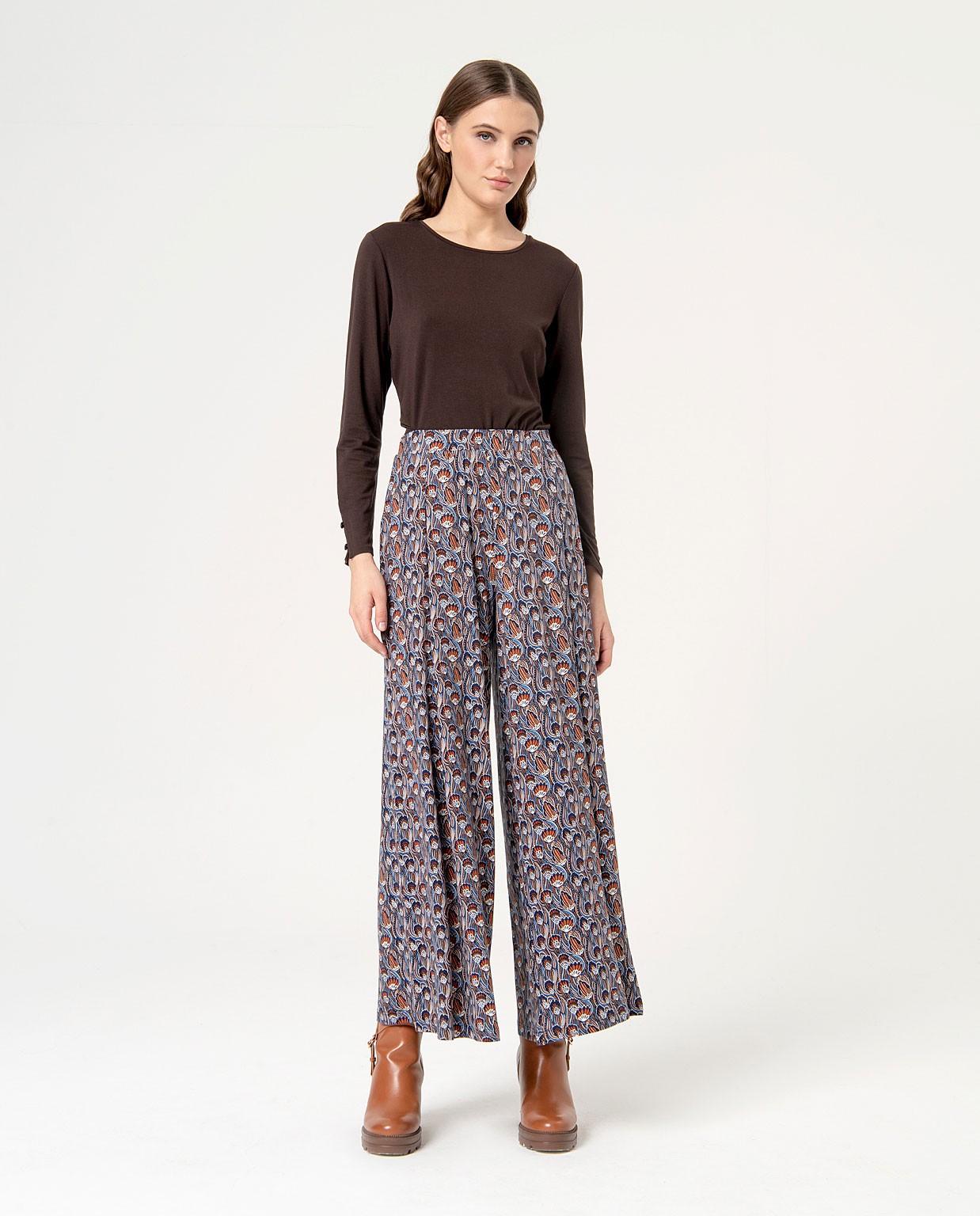 Pantalón wide leg estampado Azul