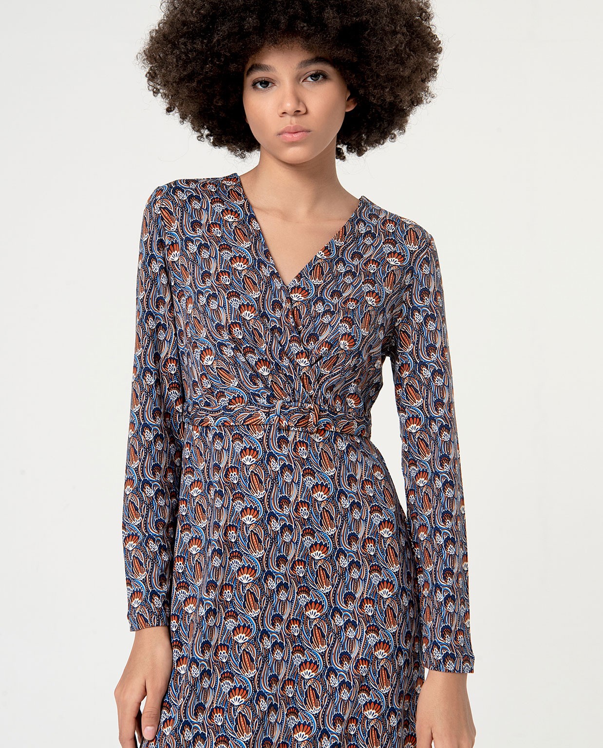 Stretch short cross and print dress Blue