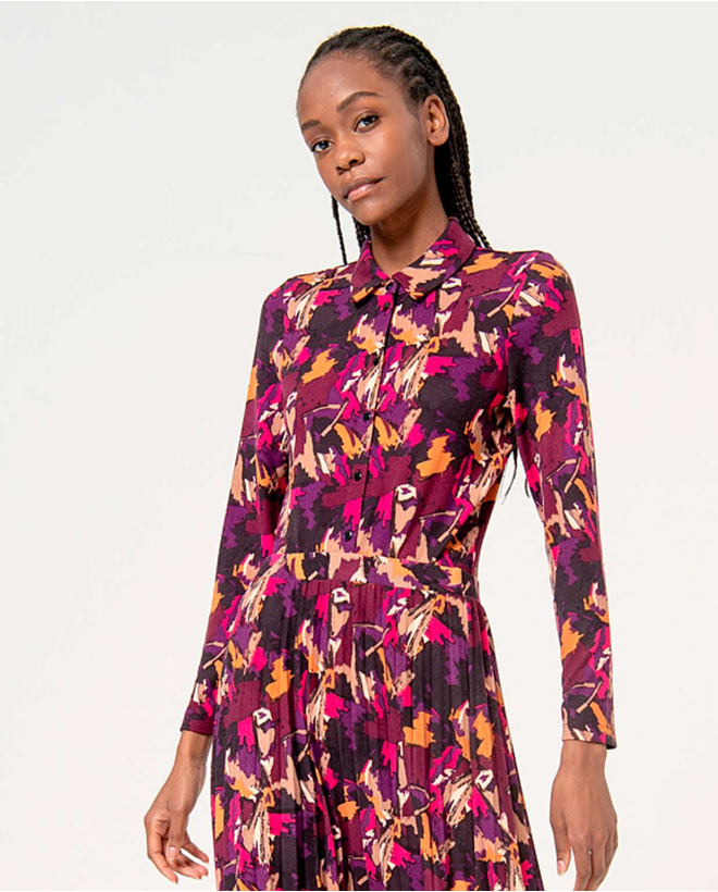 Printed long sleeve elastic shirt Purple