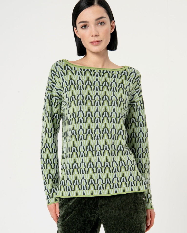 Jacquard boat neck knitted sweater Multi