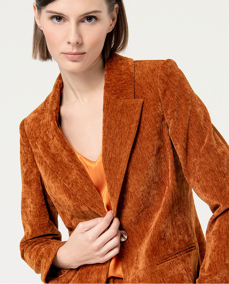 Blazer elástica de terciopelo lisa Naranja