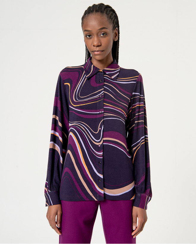 Printed Long Sleeve Stretch...