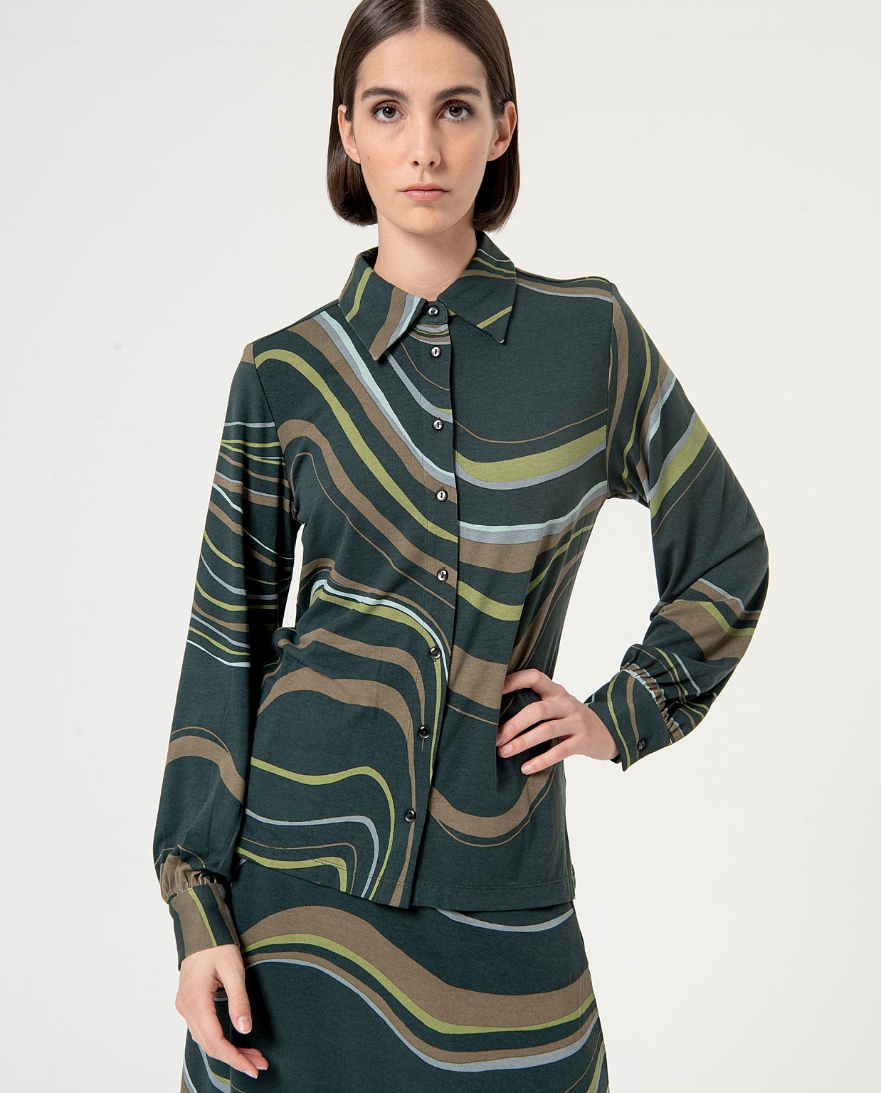 Printed Long Sleeve Stretch Shirt Green