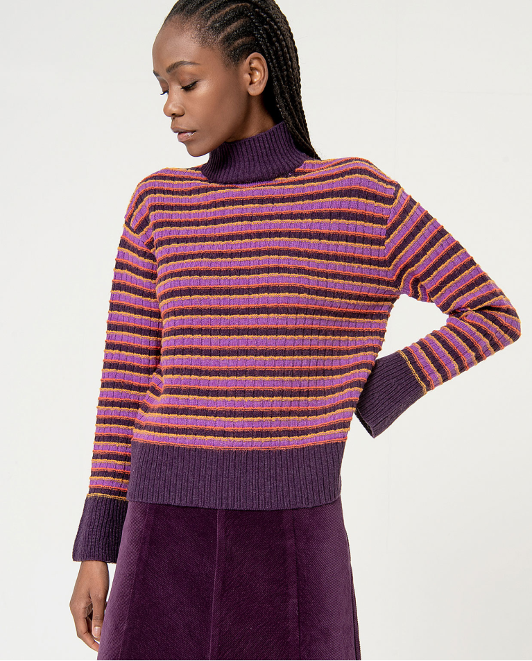 Striped structured wool sweater Purple