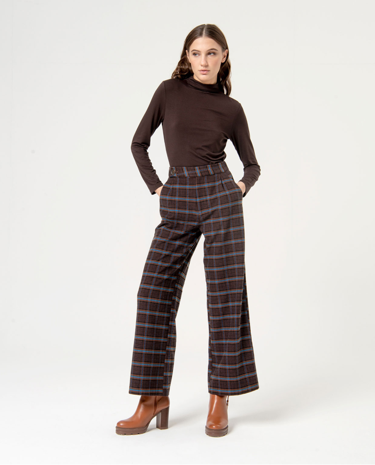 Stretch printed wide leg jogger pants Brown