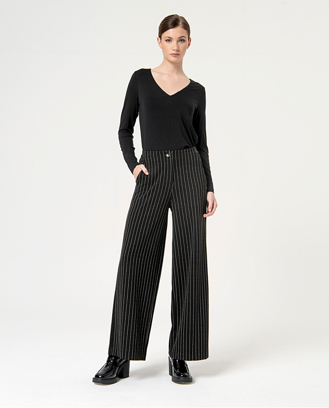 Pinstripe wide leg pants Black