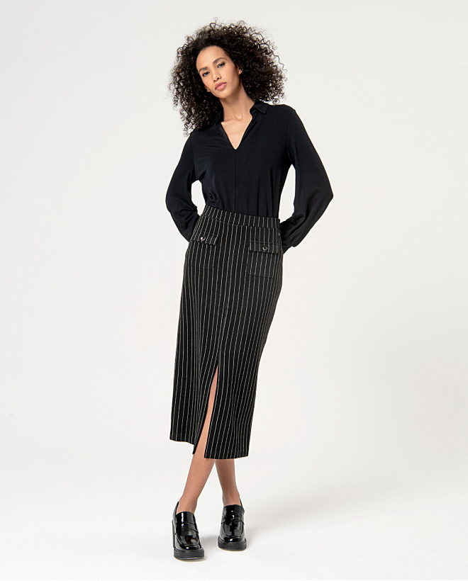 Pinstripe midi skirt Black