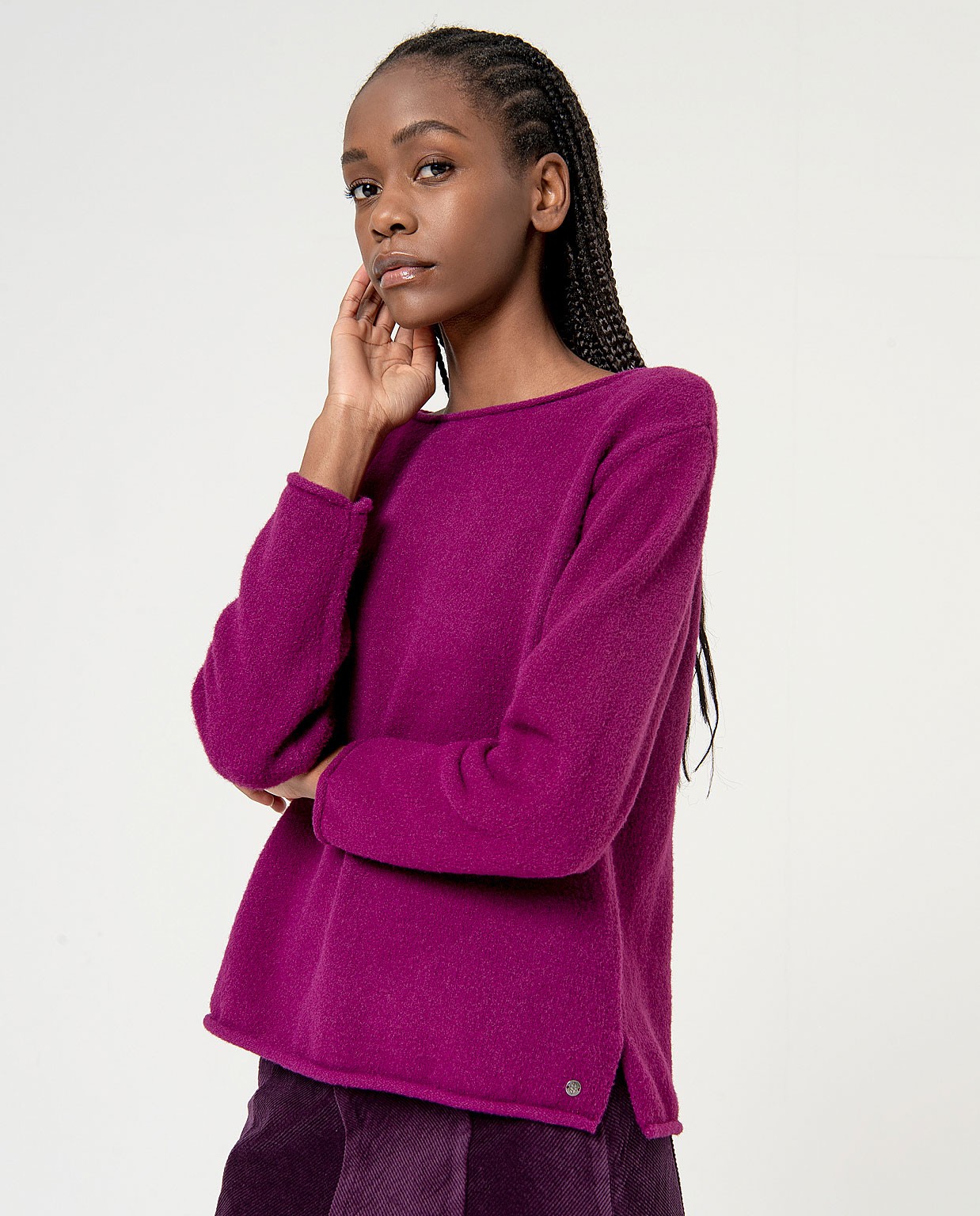 Knitted sweater boat neck Purple