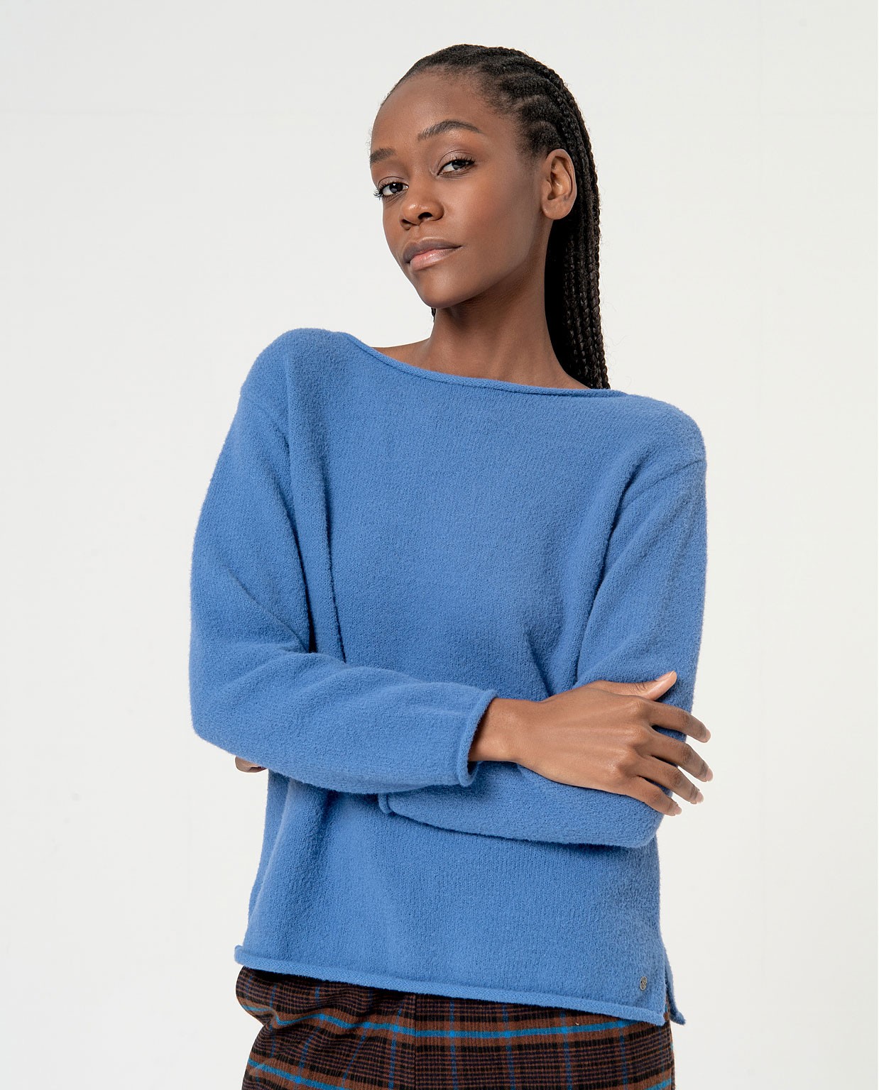 Knitted sweater boat neck Blue