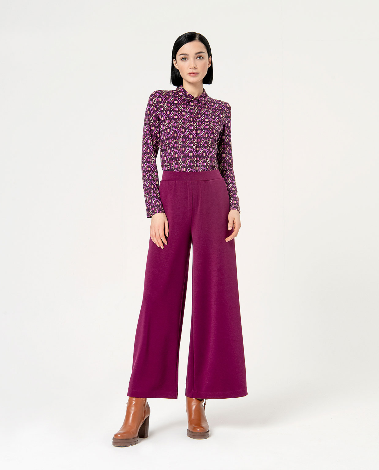 Pantalón palazzo elástico liso Morado