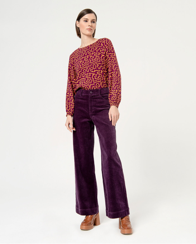 Pantalón pana wide leg liso Morado