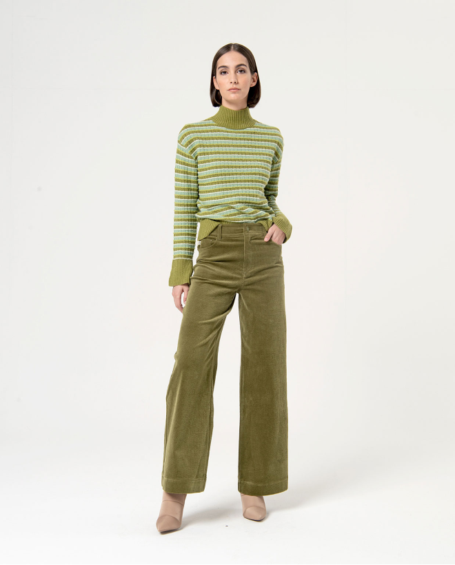 Pantalón pana wide leg liso Verde