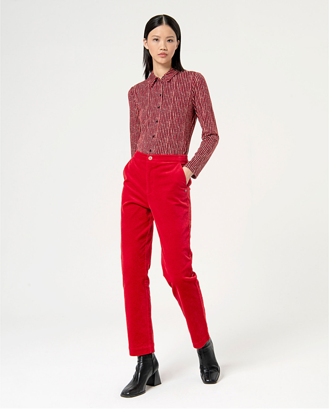 Plain straight corduroy pants Red