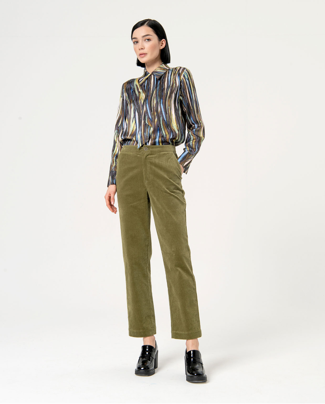 Plain straight corduroy pants Green