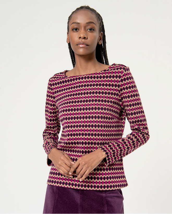 Long sleeve jacquard t-shirt Purple