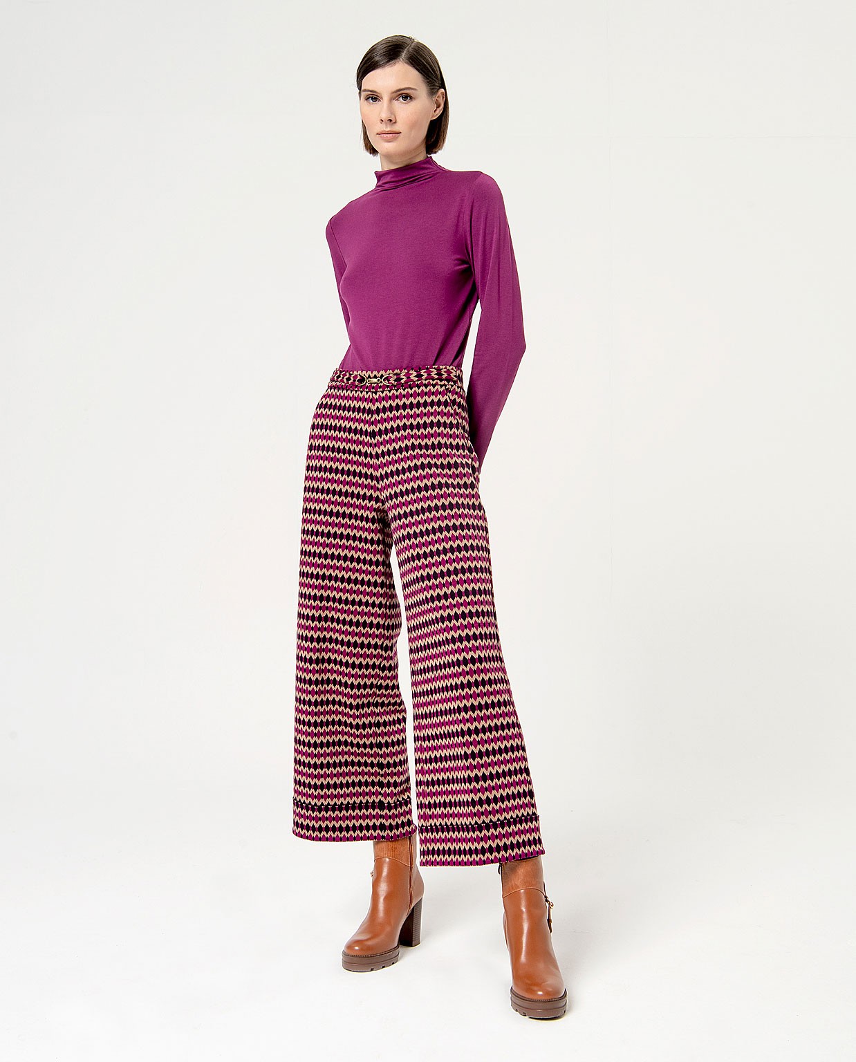 Pantalón wide leg jacquard Morado