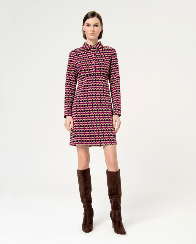 Jacquard dress with polo neck Purple