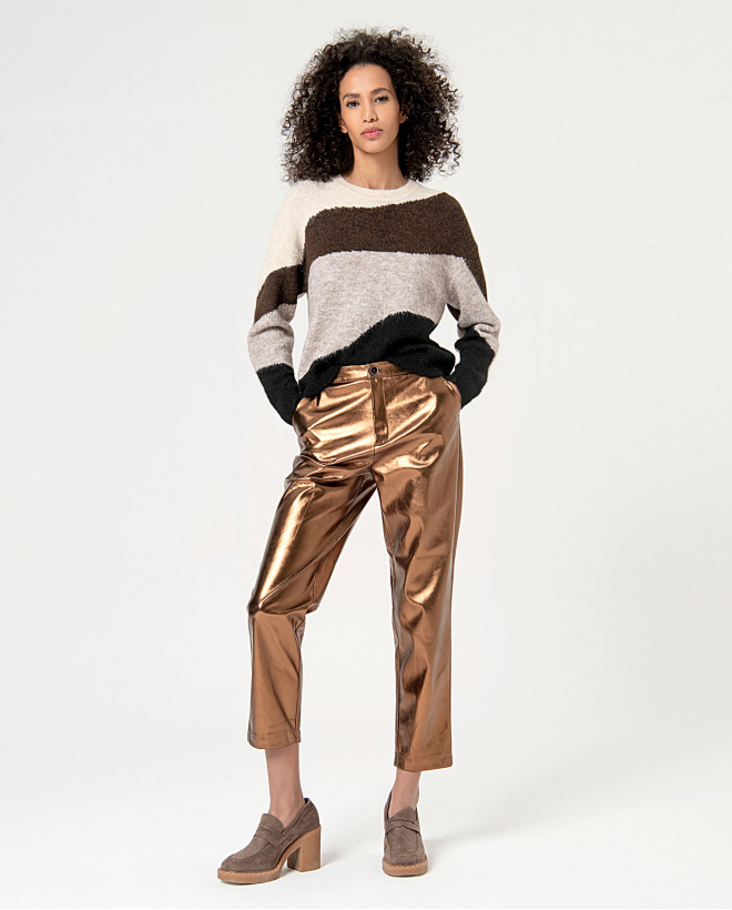 Smooth metallic straight pants Copper