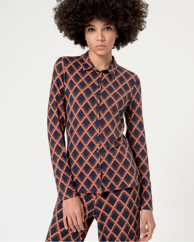 Printed long sleeve elastic shirt Brown