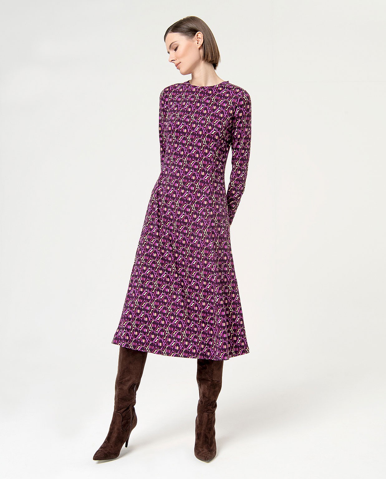 Vestido midi elástico estampado Morado