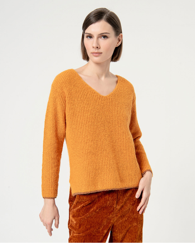 Plain jacquard knitted sweater Orange