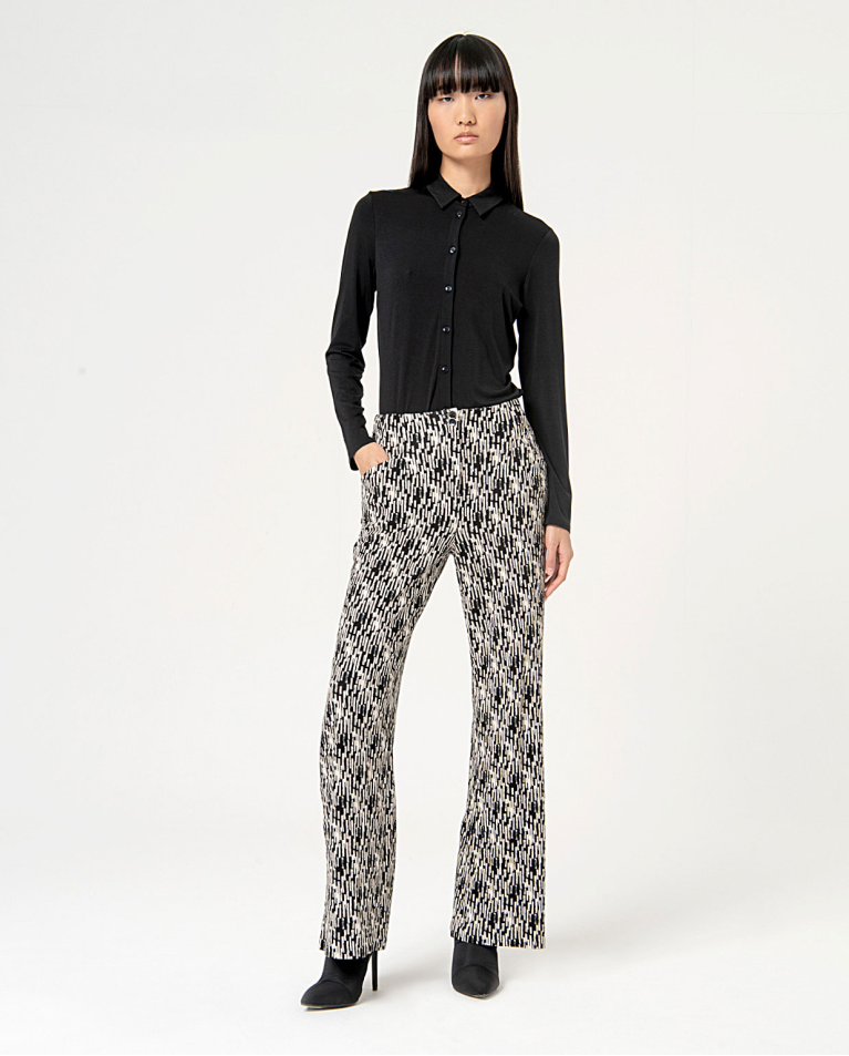 Stretch printed elastic stretch flare leg pants Black