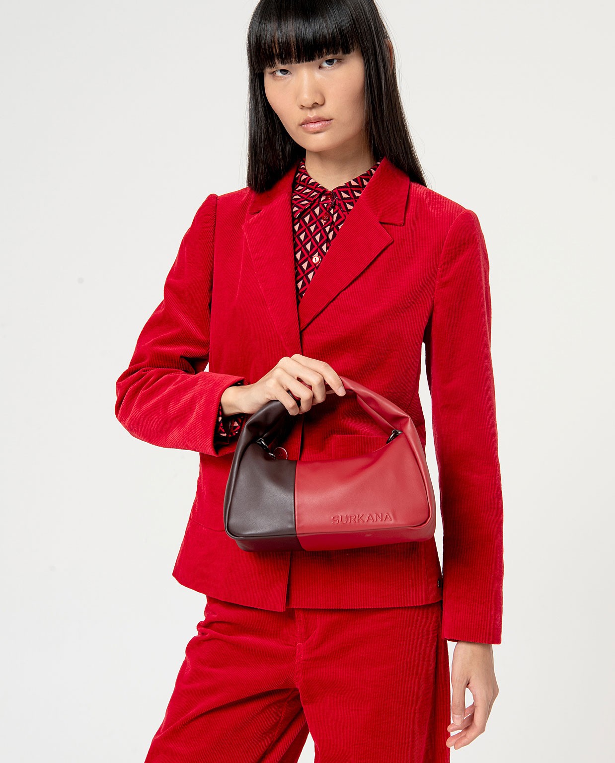 Two-tone vegan leather bag Red