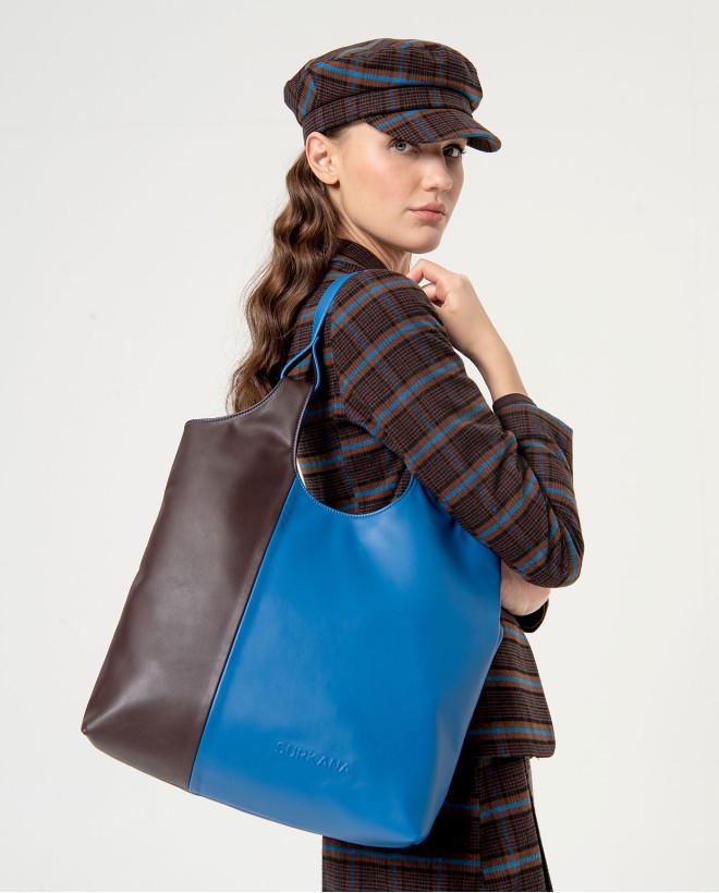 Tote bag de piel vegana bicolor Azul