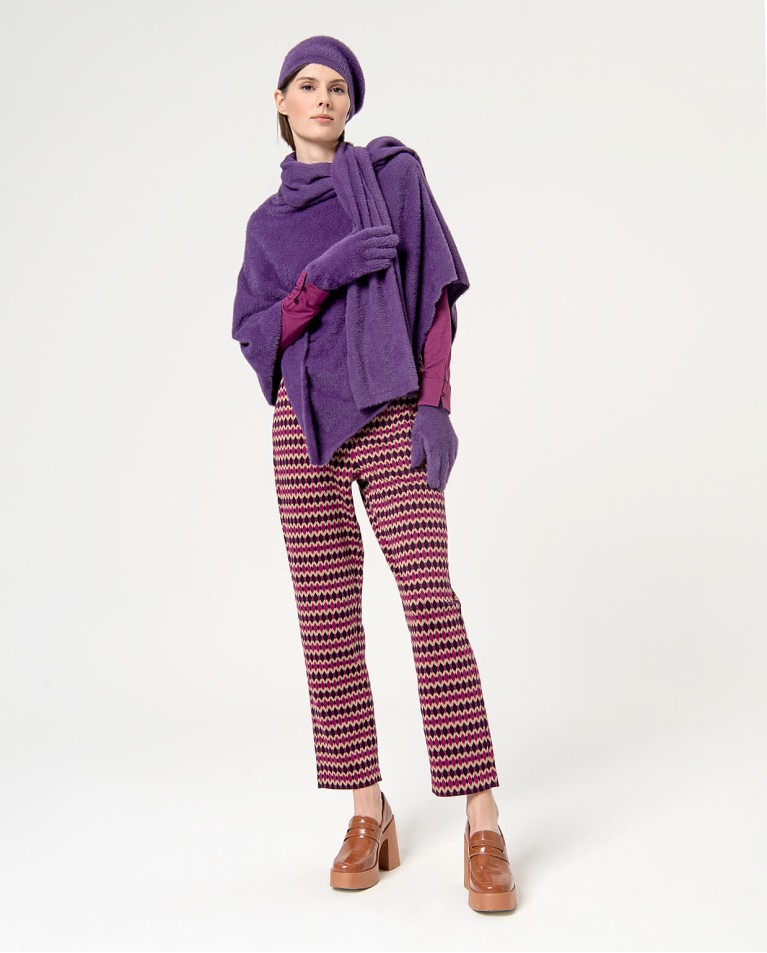 Poncho liso de punto con pelo Morado