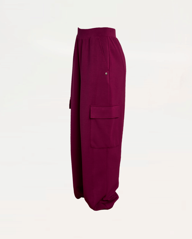 Plain elastic cargo pants Purple