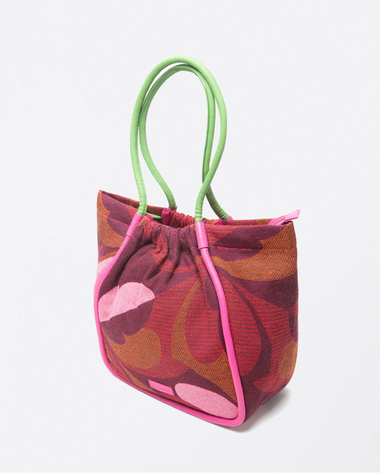 Shopper de Jacquard, estampado con frunces Granate