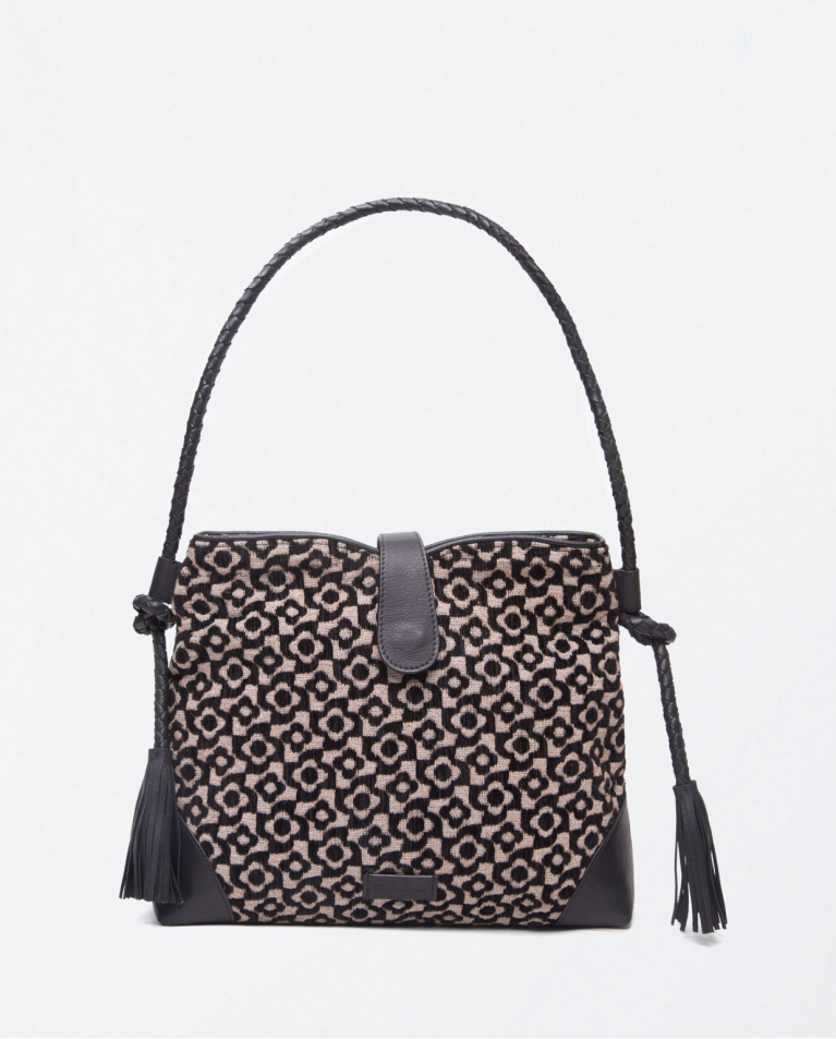 Bolso con asa de hombro de Jacquard y estampado Negro