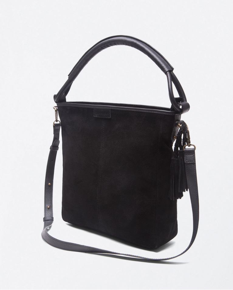 Bolso de cuero liso con asa corta de hombro Negro