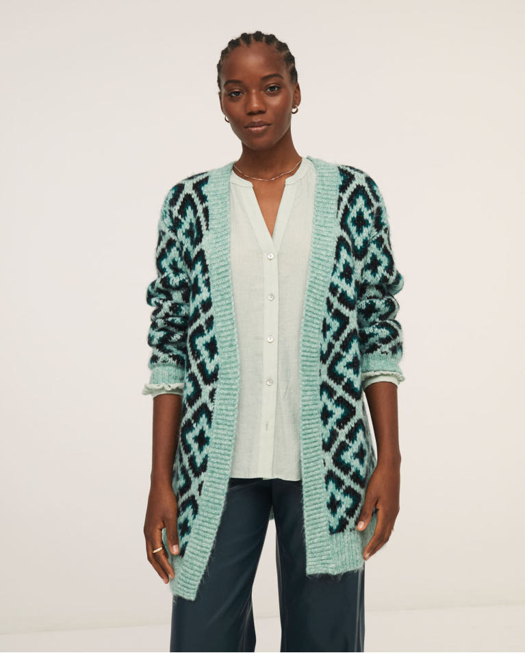 Cardigan de punto jacquard Verde