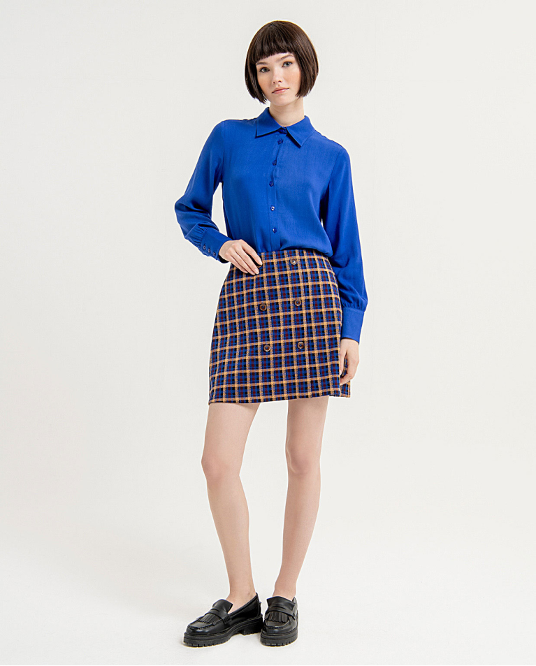 Falda mini con doble botonadura estampada Azul