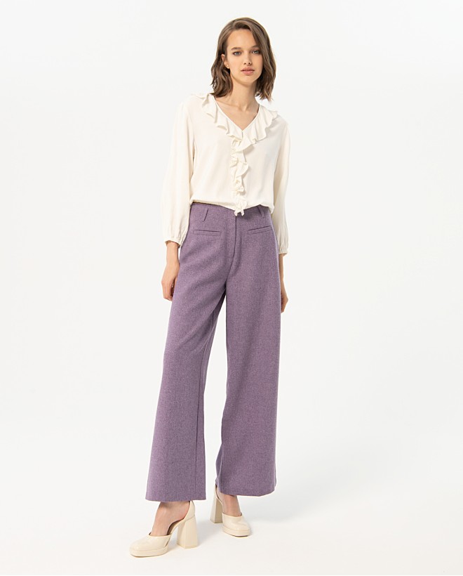 Pantalón wide leg largo liso Lila