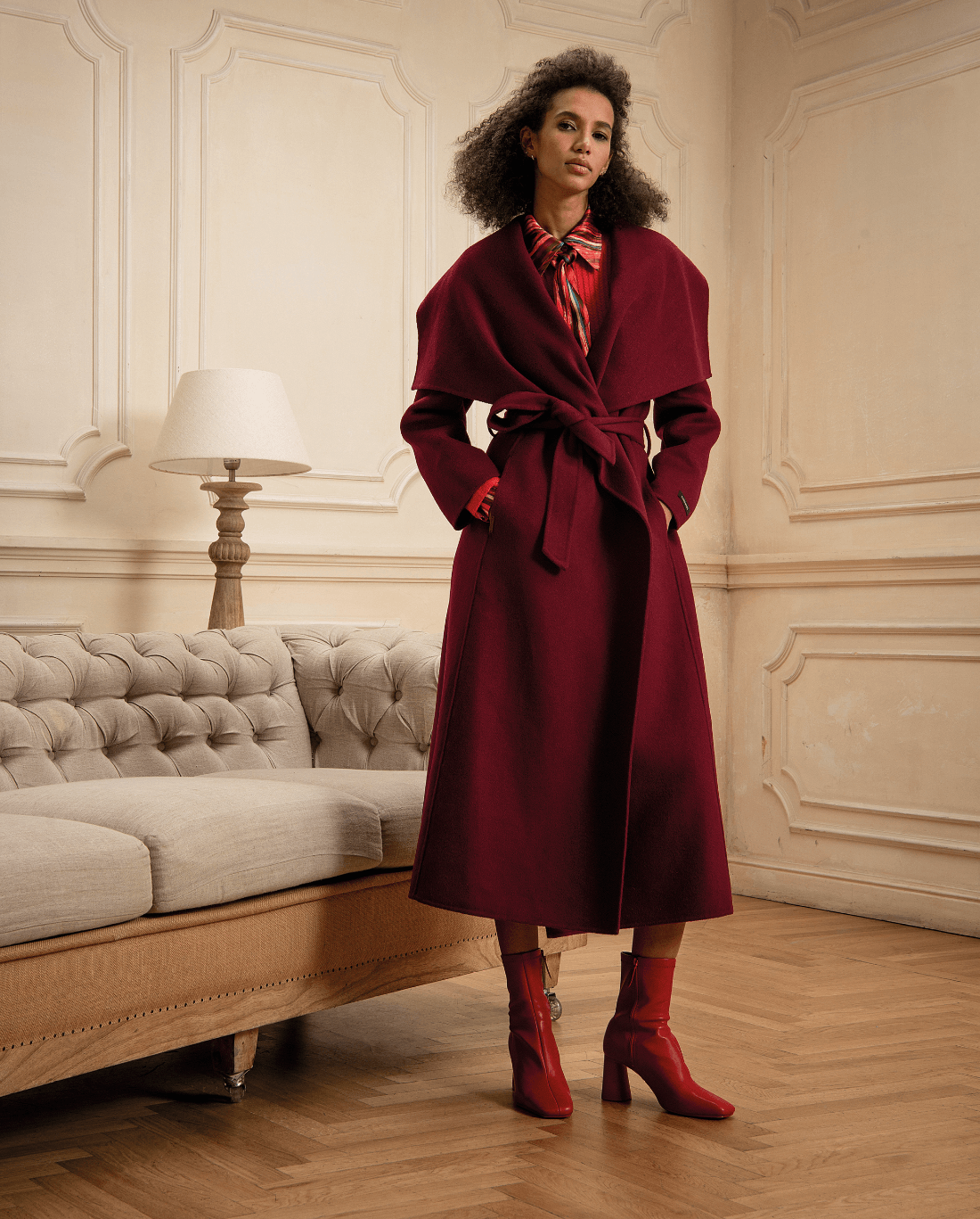 Smooth long coat with lapel Bourdeaux