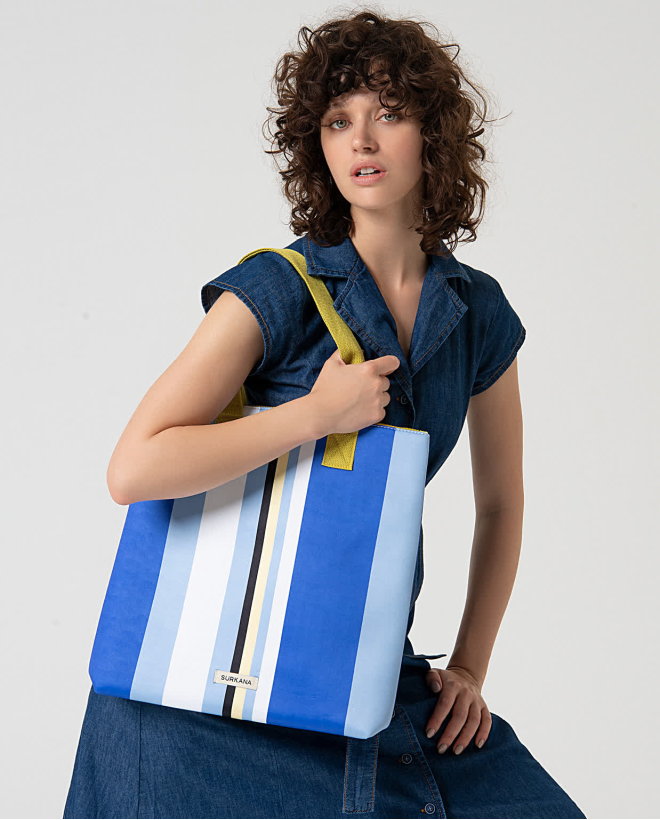 Printed neoprene tote bag Blue