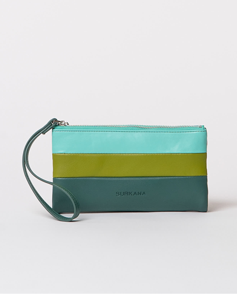 Cartera blanda tricolor efecto piel Verde