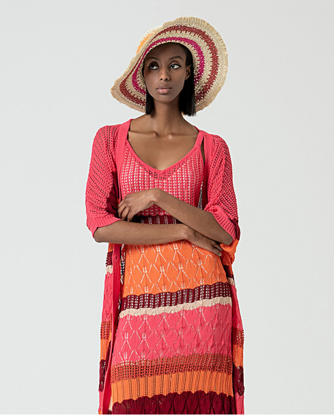 Striped straw hat Fuchsia