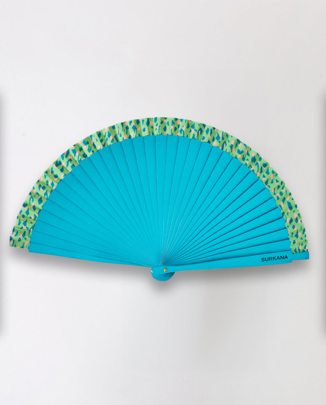 Wooden fan Turquoise