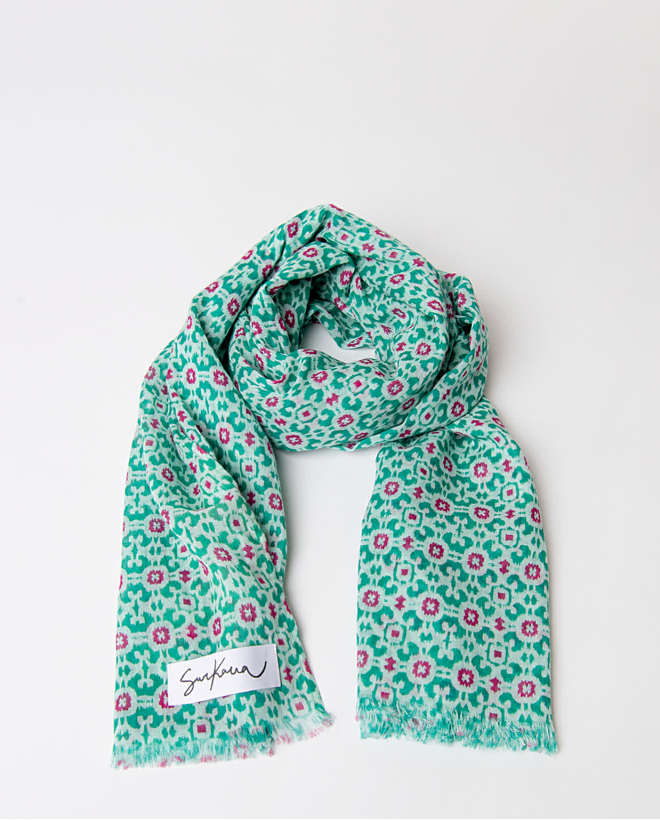 Printed cotton scarf Turquoise