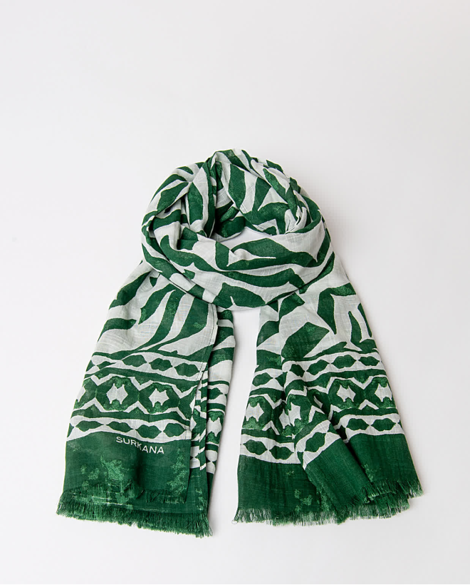 Printed cotton scarf Green