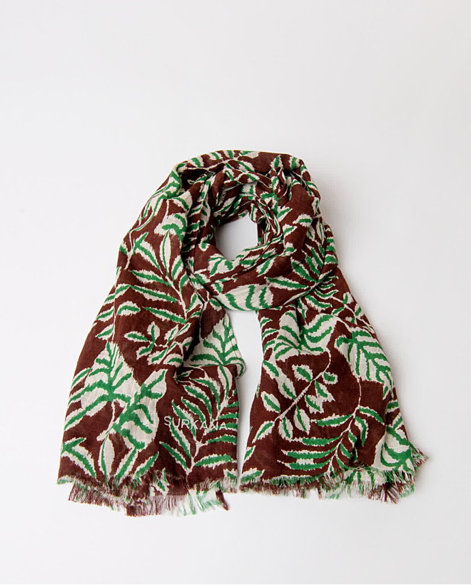 Printed cotton scarf Brown