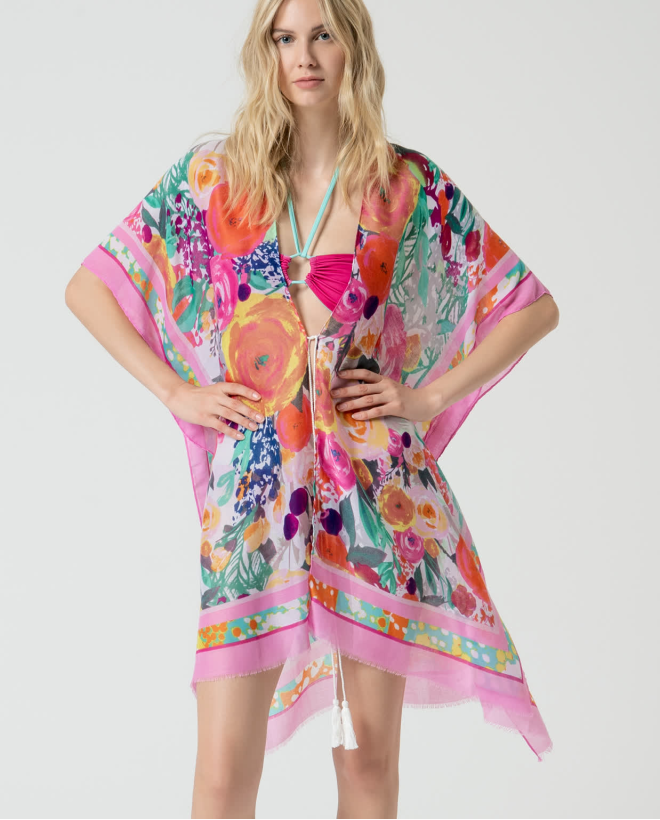 Kaftan estampado longo aberto Rosa