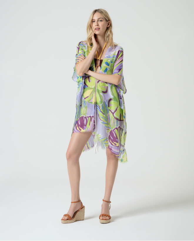 Kaftan estampado longo aberto Lilás