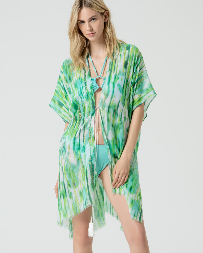 Kaftan estampado longo aberto Verde