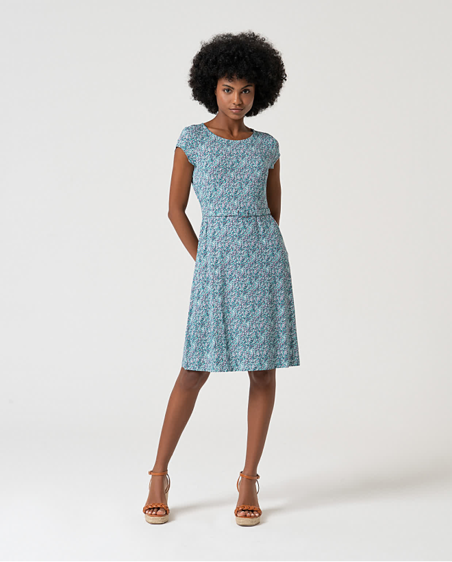 Stretch dress with printed belt Turquoise