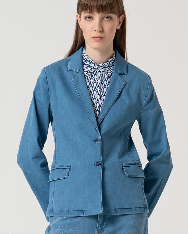 Blazer cruzado simples 2 botões Azul-celeste