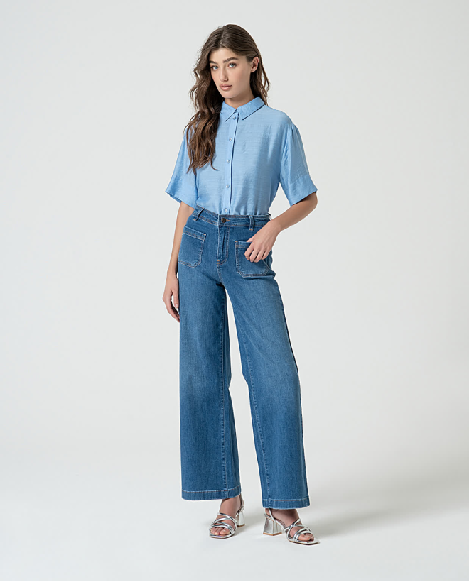 Jeans denim wide leg Azul